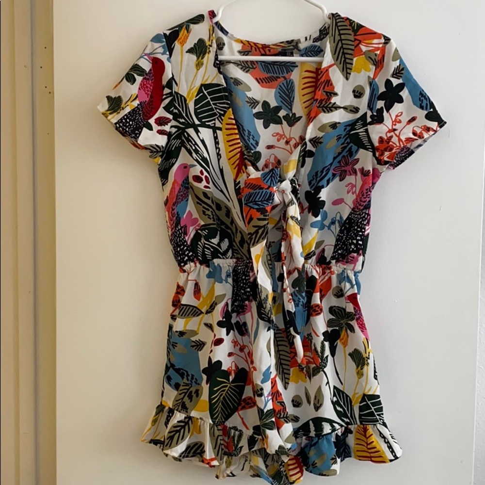 Fun Tropical Romper with Ruffle Hem